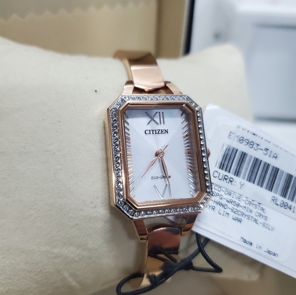 New Citizen Ladies' Silhouette Crystal Eco-Drive Bangle Watch, Rectanlge Case, 3 - Picture 3 of 8